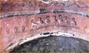 Cat. Priscilla, Cap. Greca, Fractio panis, -Eucaristía-. Siglo II.