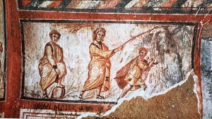 Cat. S. Callisto. Moisés hace brotar agua de la roca. Siglo III.