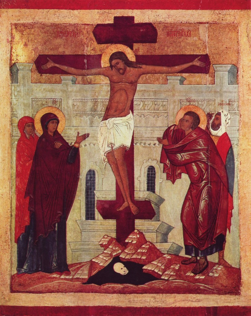 LA CRUCIFIXIÓN DEL SEÑOR. Icono ruso, museo de Louvre, s. XVI.